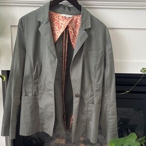 CAbi Olive Jacket with Red Floral Interior